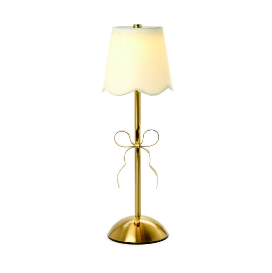 Golden Bow LED Portable Cordless Table Lamp with Fabric Lamp Shade