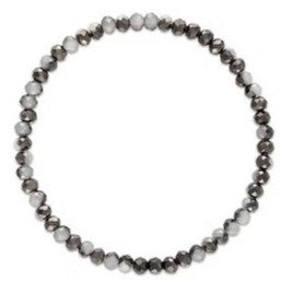 A beaded stretch bracelet made of alternating dark gray and light gray faceted beads, shown on a plain white background.