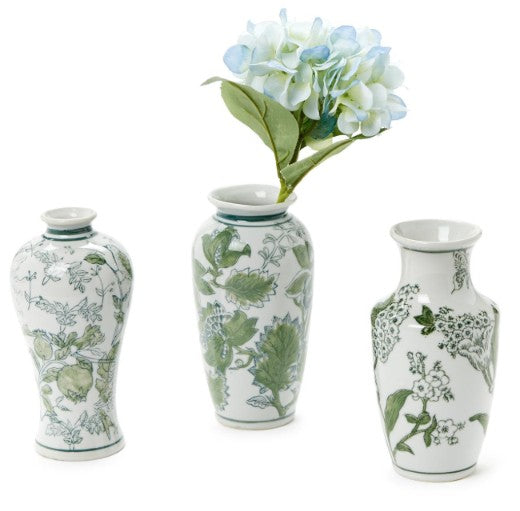 Green and White Chinoiserie Vases Large