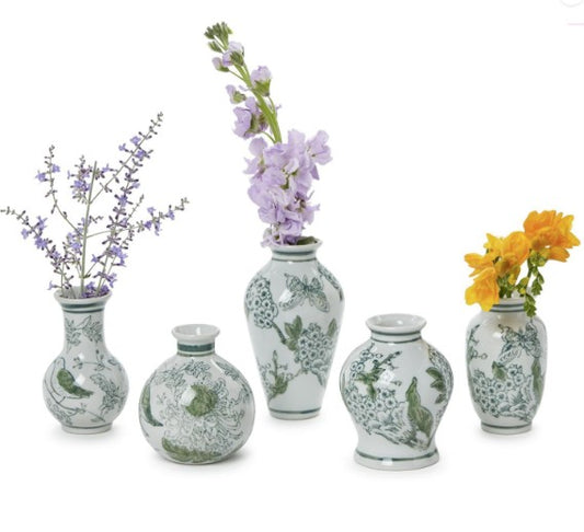 Green and White Chinoiserie Vases Small