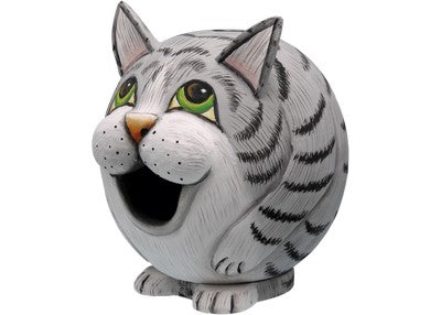 Grey Tabby Cat Gord-O Birdhouse