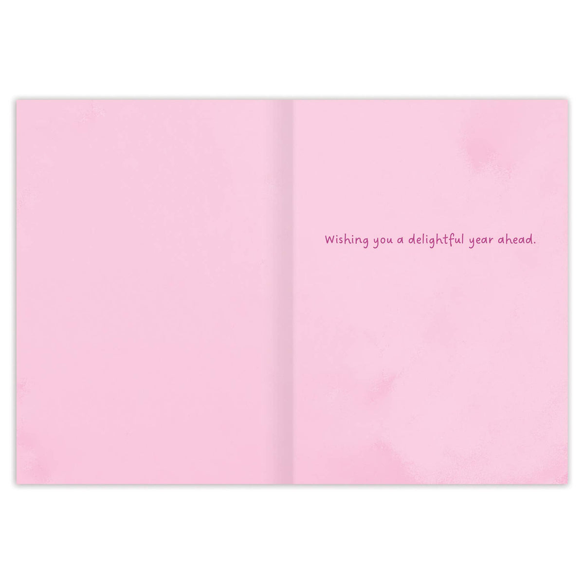Open pink card with a message on a white background