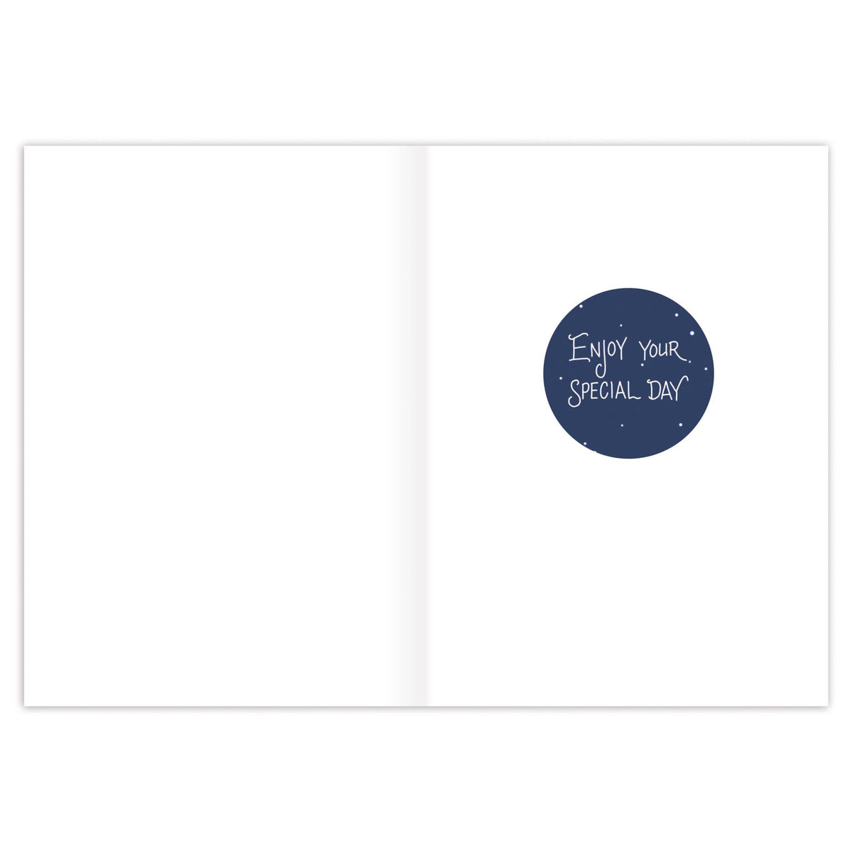 Greeting card with 'Enjoy Your Special Day' text in a blue circle on a white background