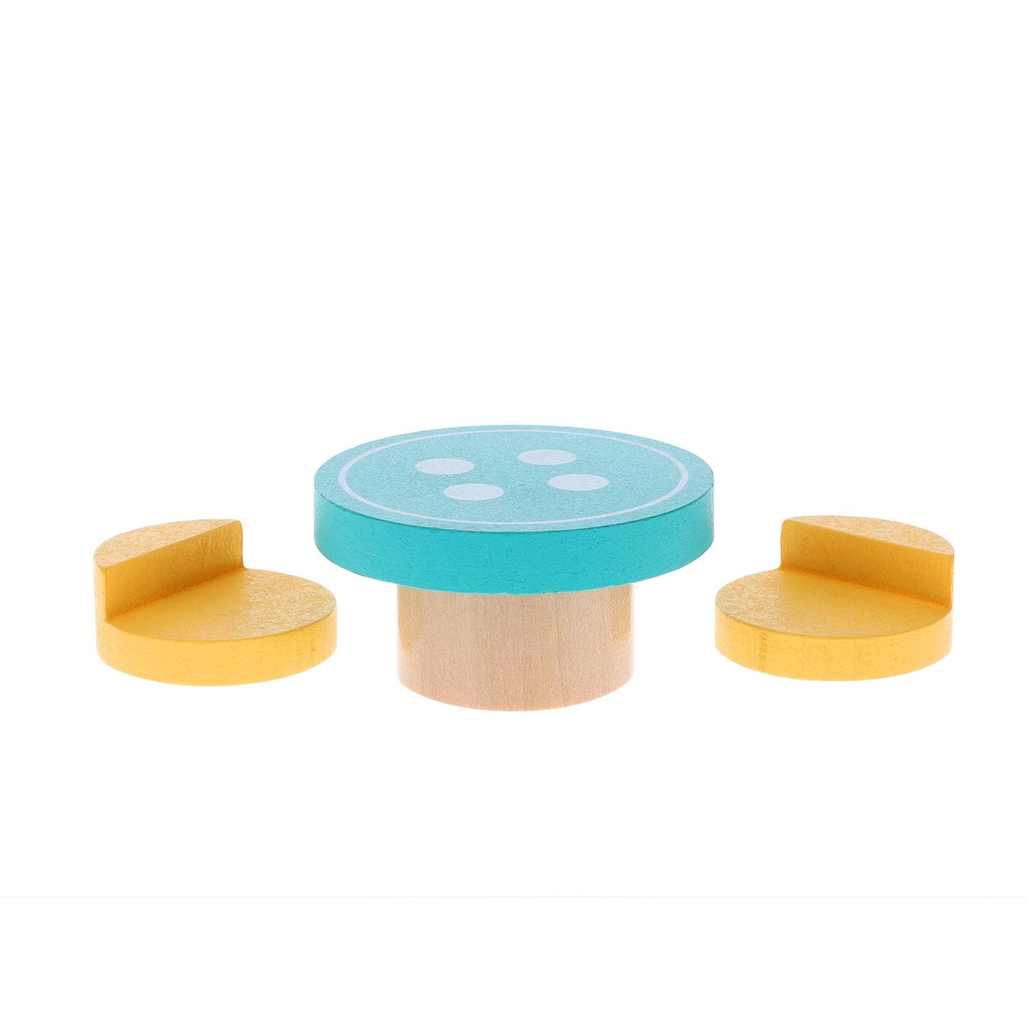Colorful wooden toy set on a white background