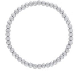 A circular beaded bracelet made of small, round, metallic silver beads, isolated on a white background.