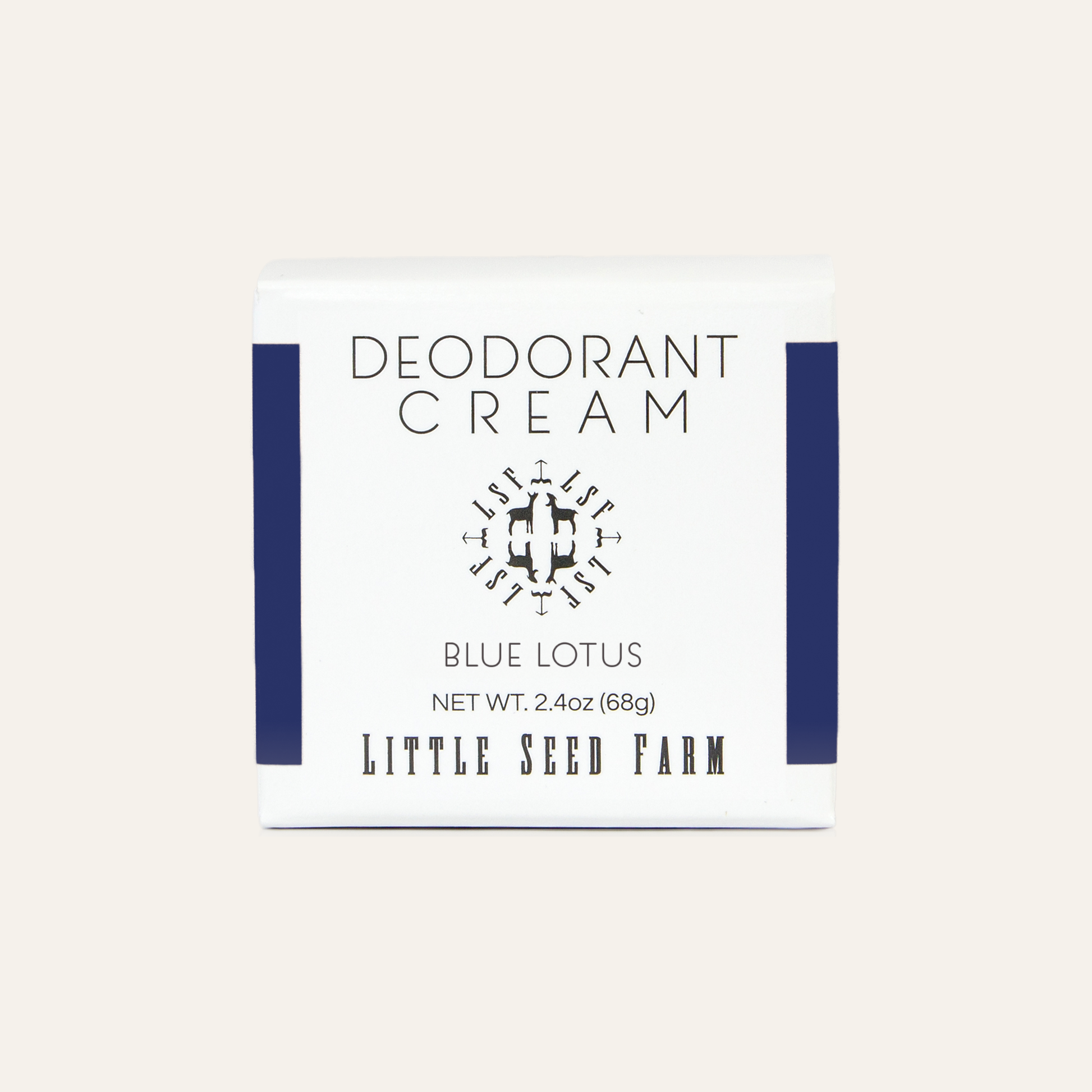 Little Seed Farm Blue Lotus Deodorant Cream, aluminum- and baking soda-free, with a sparkling floral-green scent and nourishing organic ingredients.