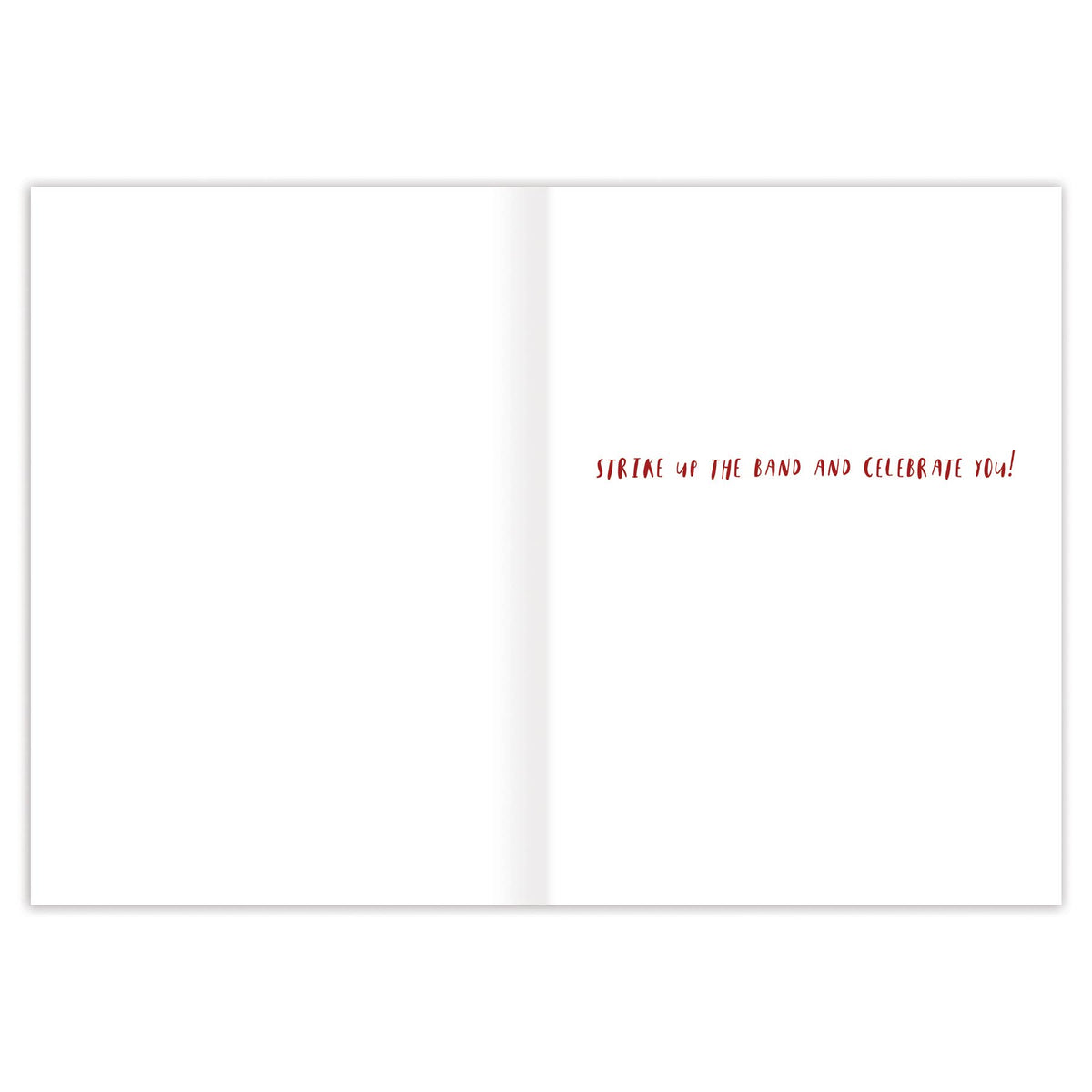 White greeting card with red text on a white background