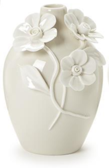 Mini white vase with sculpted 3-D flowers 