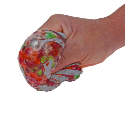 Molten Rock Meteorite light-up sensory ball filled with colorful gel beads that glow and sparkle when tapped or bounced.