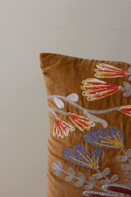 Embroidered Pillow w/ Flowers, 2 Styles