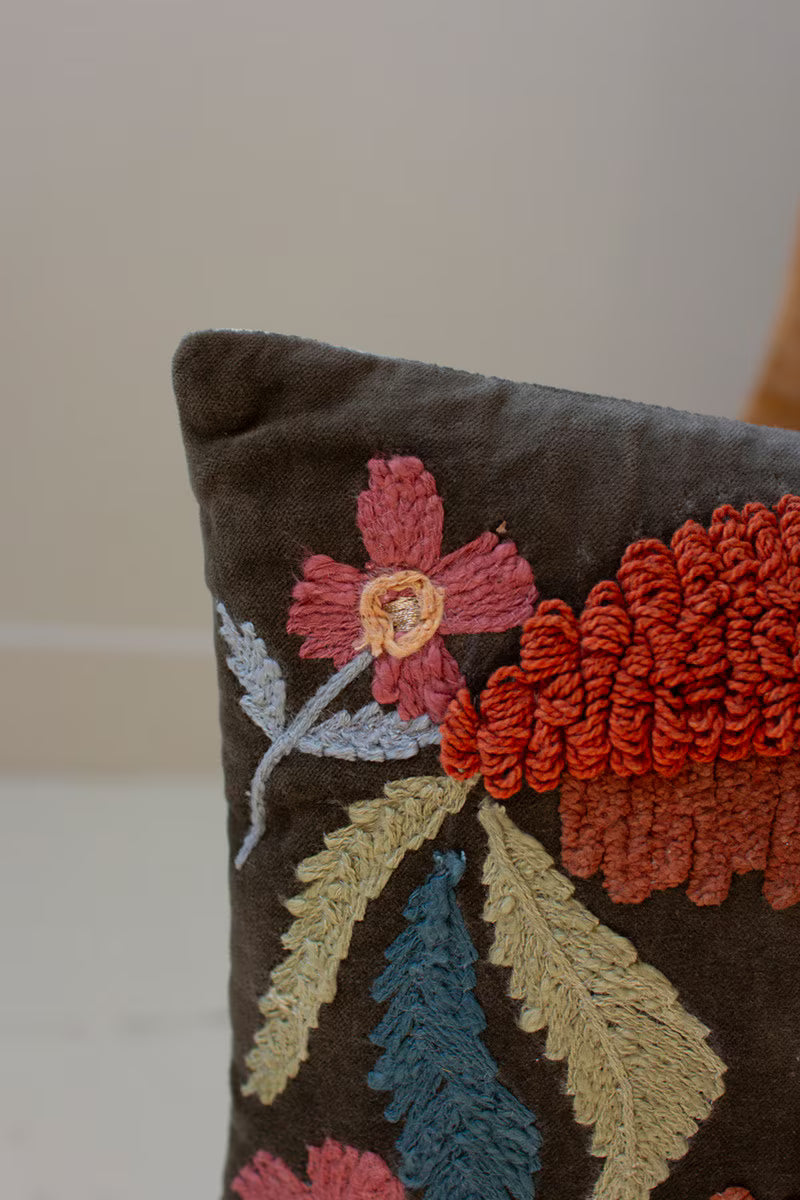 Embroidered Pillow w/ Flowers, 2 Styles