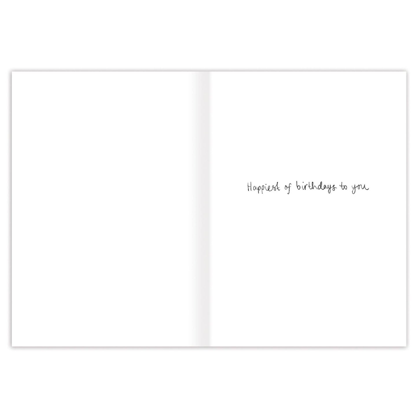 White card with black text 'Happiest of birthdays to you' on a white background