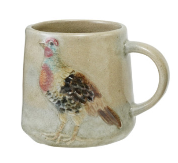 16 oz. Hand-Painted Embossed Stoneware Mug with Animal