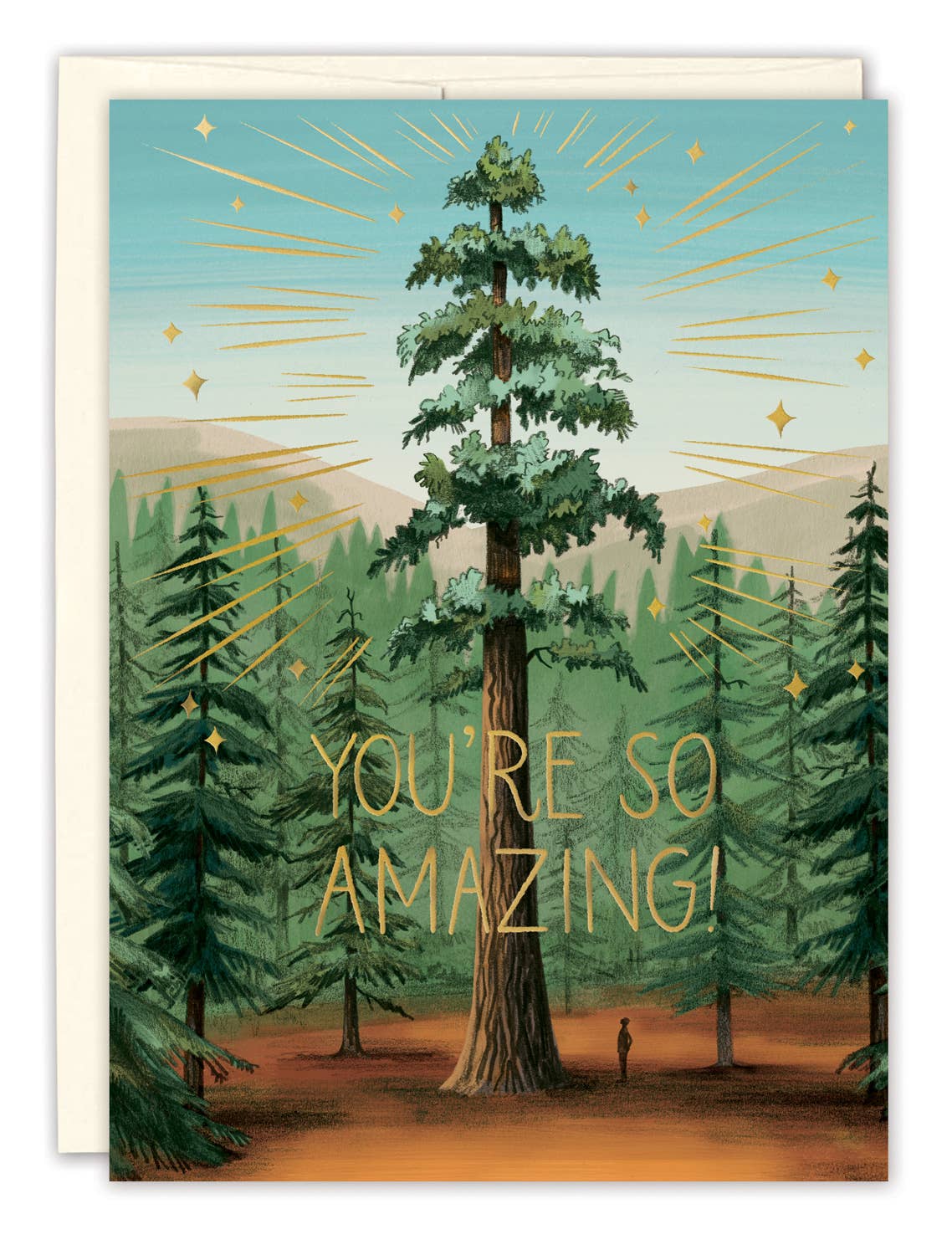 Greeting card with a forest scene and 'You're so amazing!' text