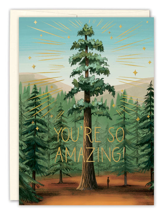 Greeting card with a forest scene and 'You're so amazing!' text