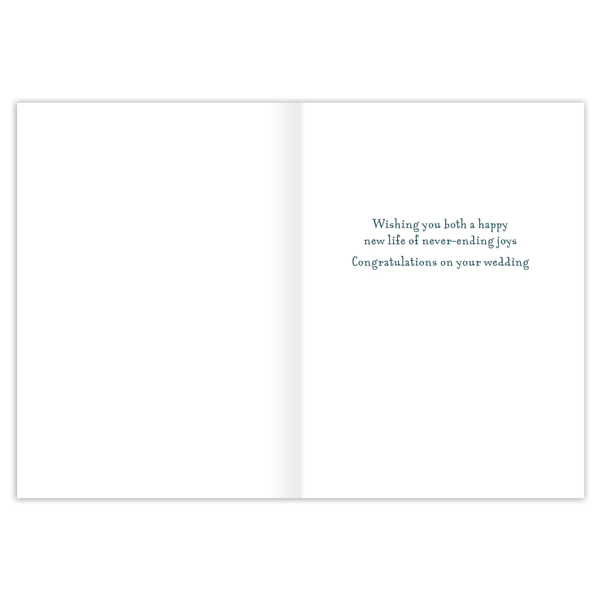 White card with black text congratulating a couple on their wedding