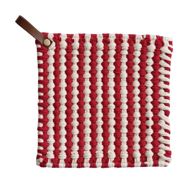 Cotton Crocheted Pot Holder with Leather Loop, 4 Styles