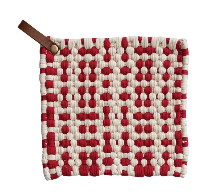 Cotton Crocheted Pot Holder with Leather Loop, 4 Styles