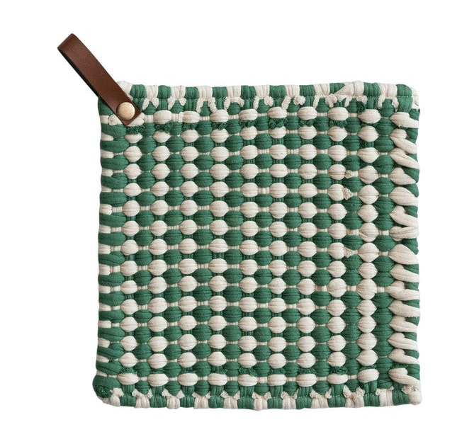 Cotton Crocheted Pot Holder with Leather Loop, 4 Styles