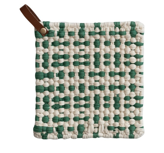 Cotton Crocheted Pot Holder with Leather Loop, 4 Styles