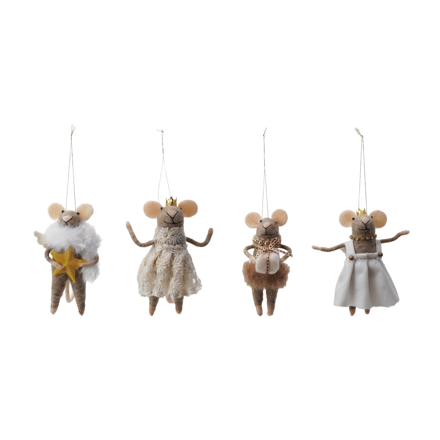 Wool Felt Mouse in Party Clothes Ornament, 4 Styles