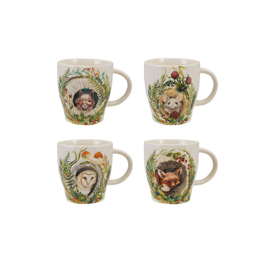 Stoneware Mug with Woodland Animal & Seasonal Botanicals