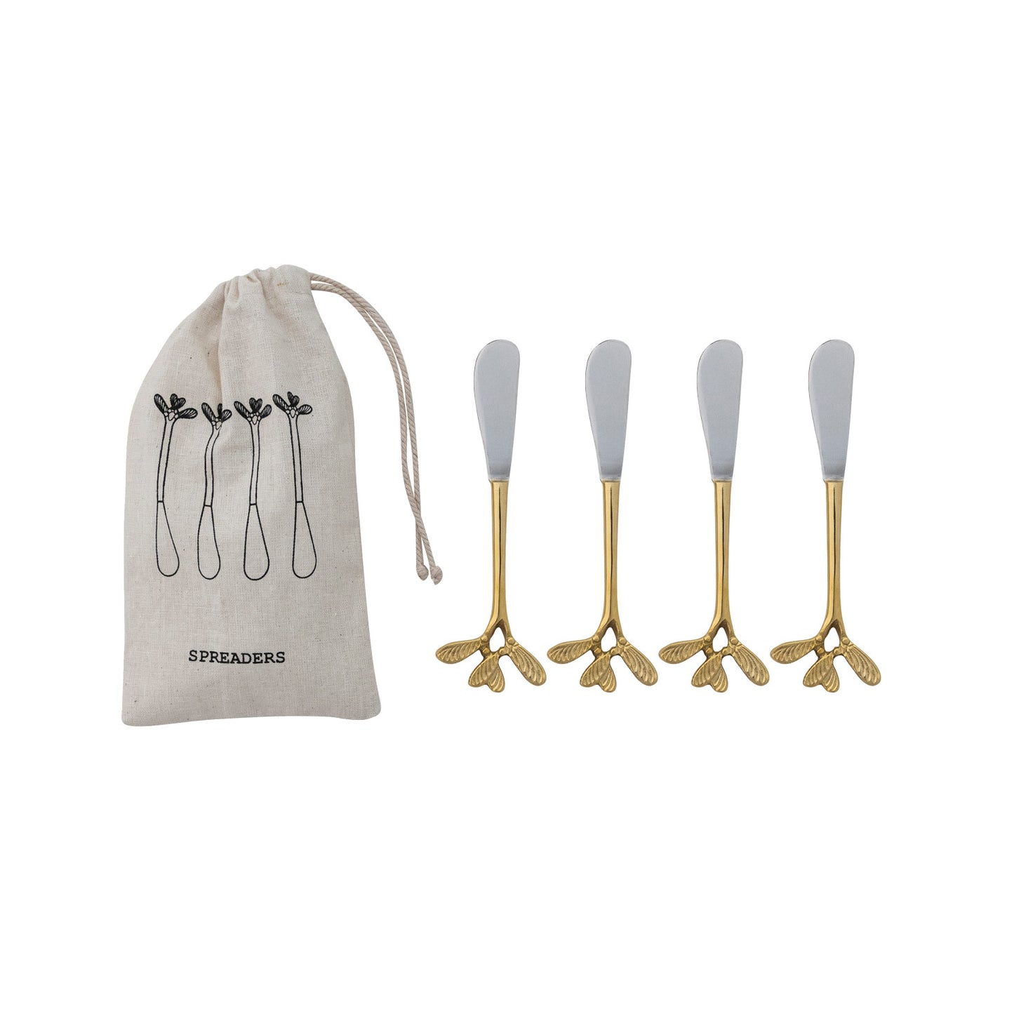 Stainless Steel & Brass Canape Knives, Set of 4 in Drawstring Bag