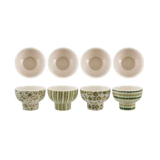 Stoneware Footed Bowl with Holiday Pattern