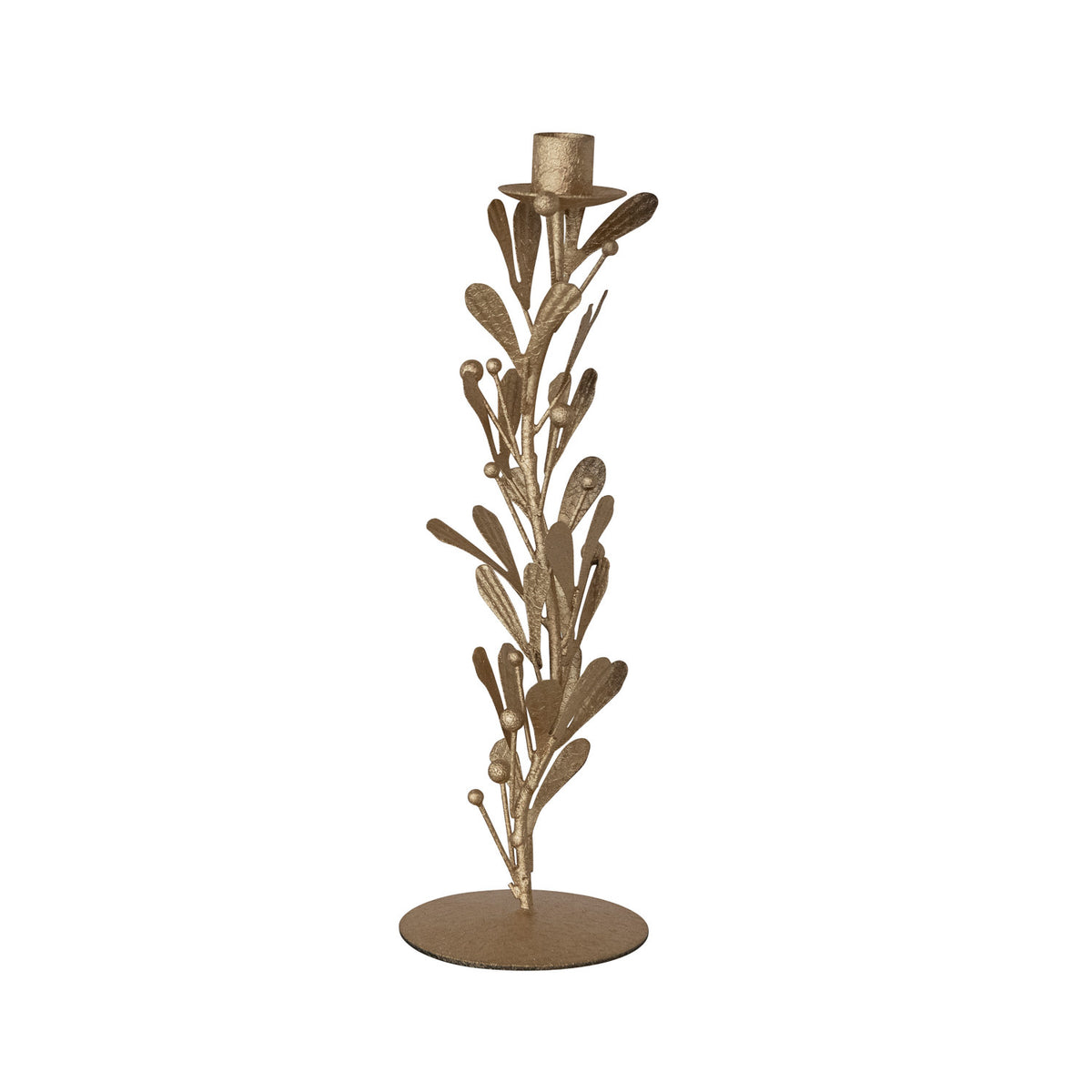 Handmade Metal & Acrylic Bead Mistletoe Taper Holder, Distressed Antique Gold Finish