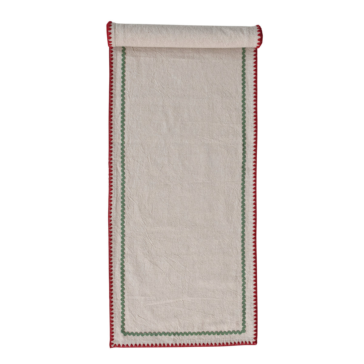 Woven Cotton Table Runner with Stitched Edge & Ric Rac Trim