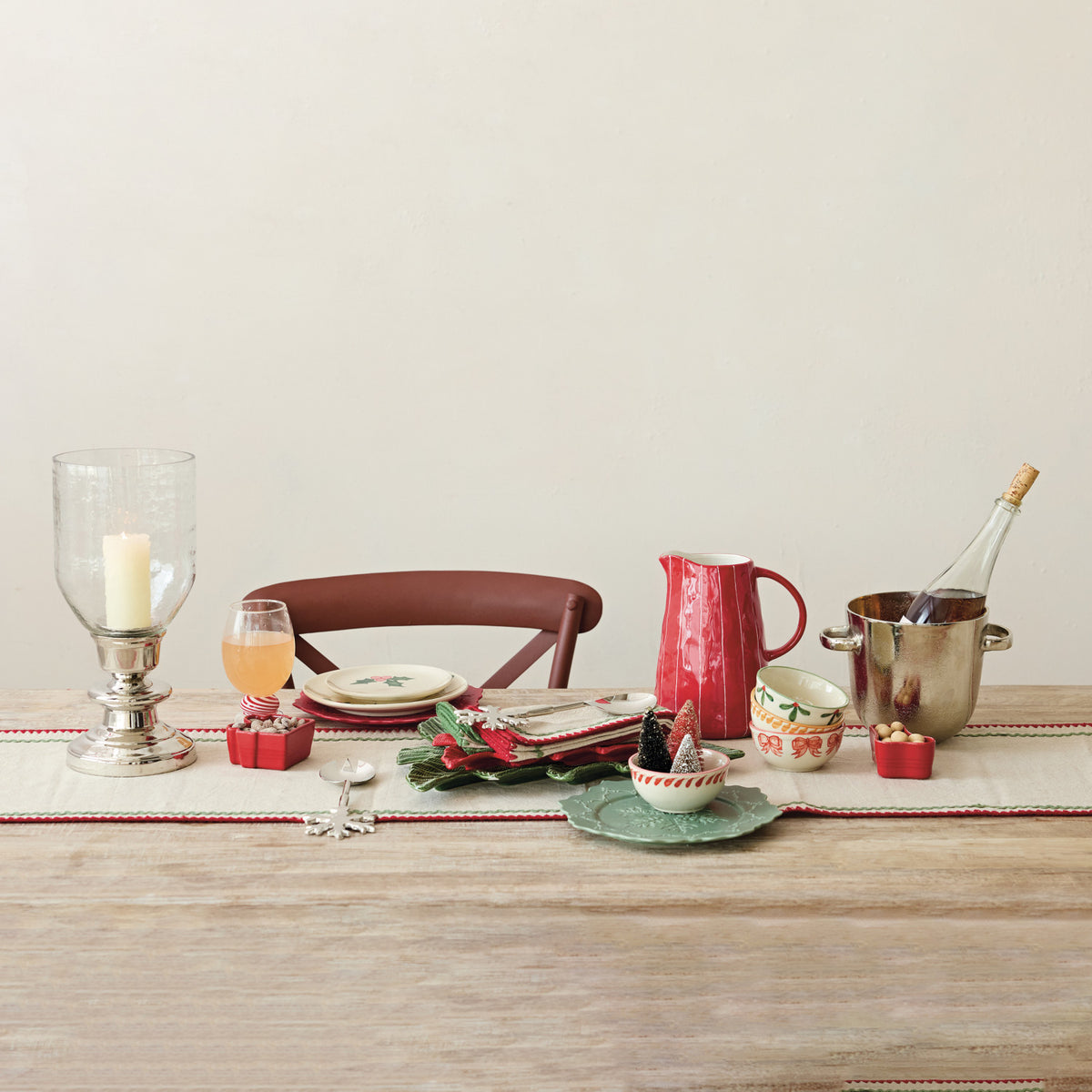 Woven Cotton Table Runner with Stitched Edge & Ric Rac Trim