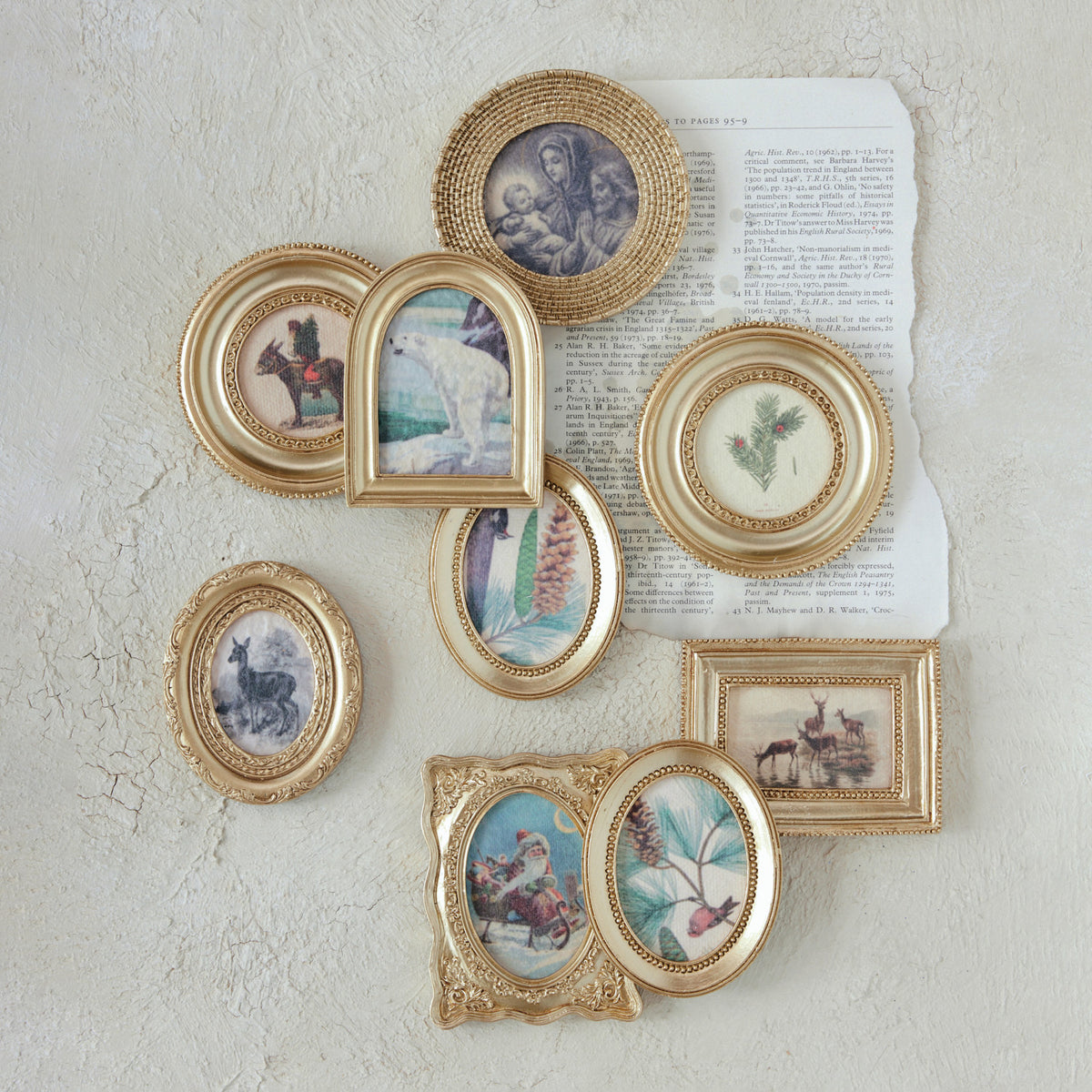 Resin Mini Framed Vintage Seasonal Art Magnet, Gold Finish, 9 Styles