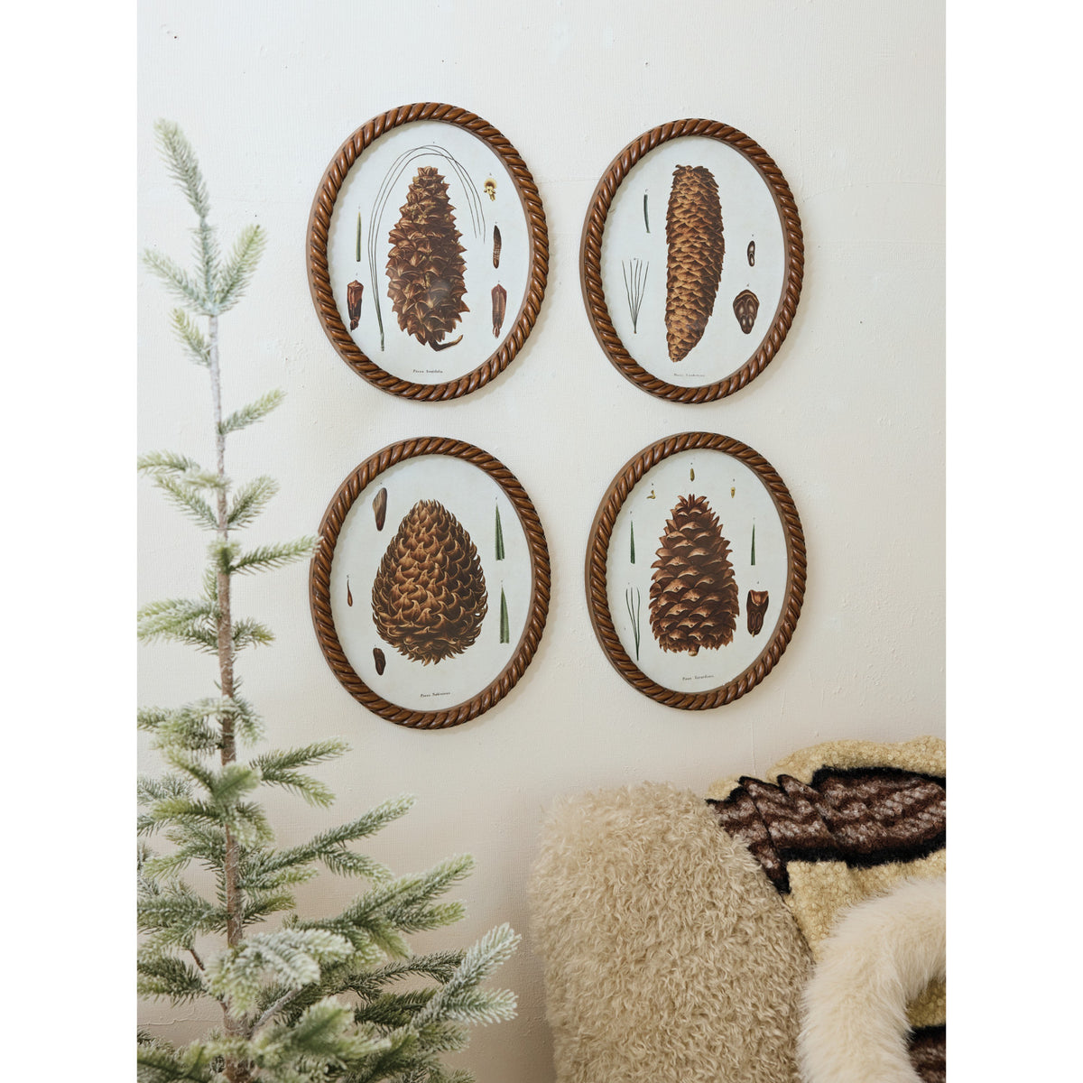 Twisted Framed Glass Wall Decor with Pinecone Image