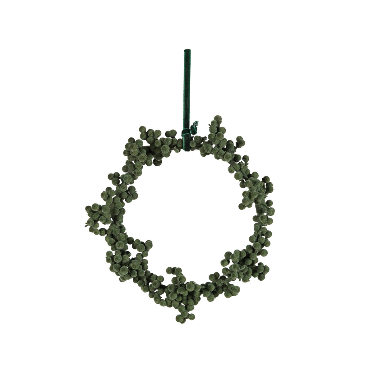 Round Flocked Foam Ball Wreath with Velvet Ribbon Hanger