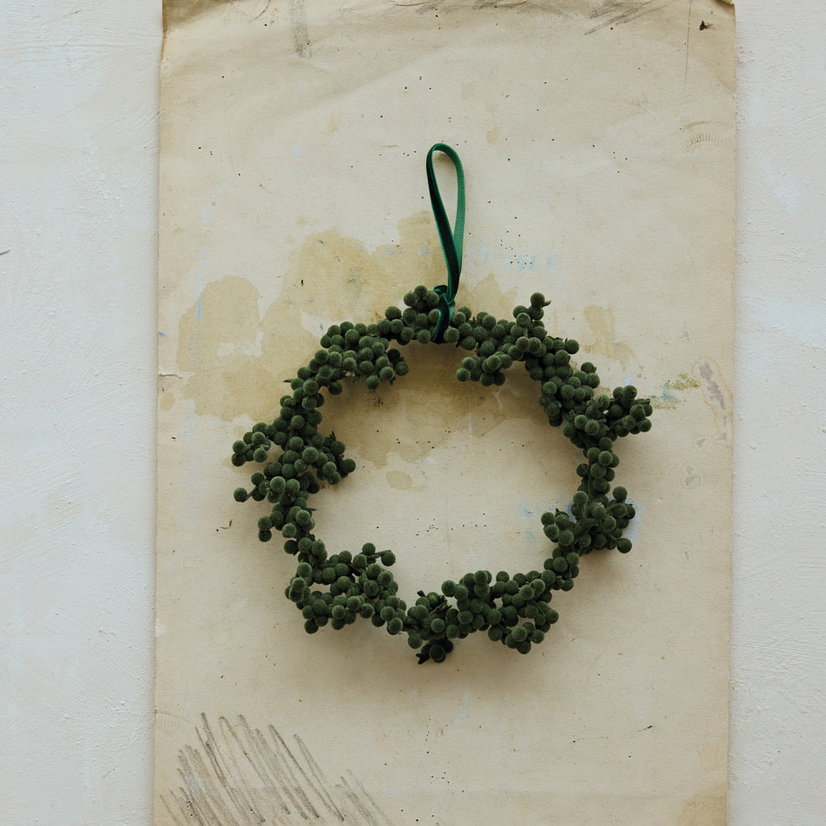 Round Flocked Foam Ball Wreath with Velvet Ribbon Hanger
