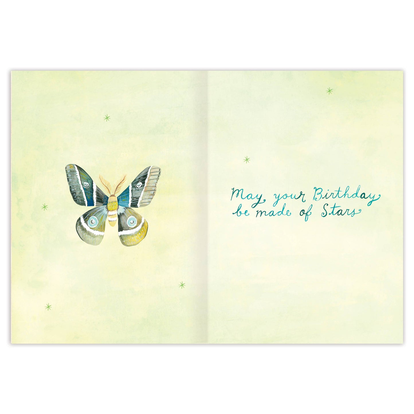 Greeting card with butterfly illustration and birthday message on a light green background