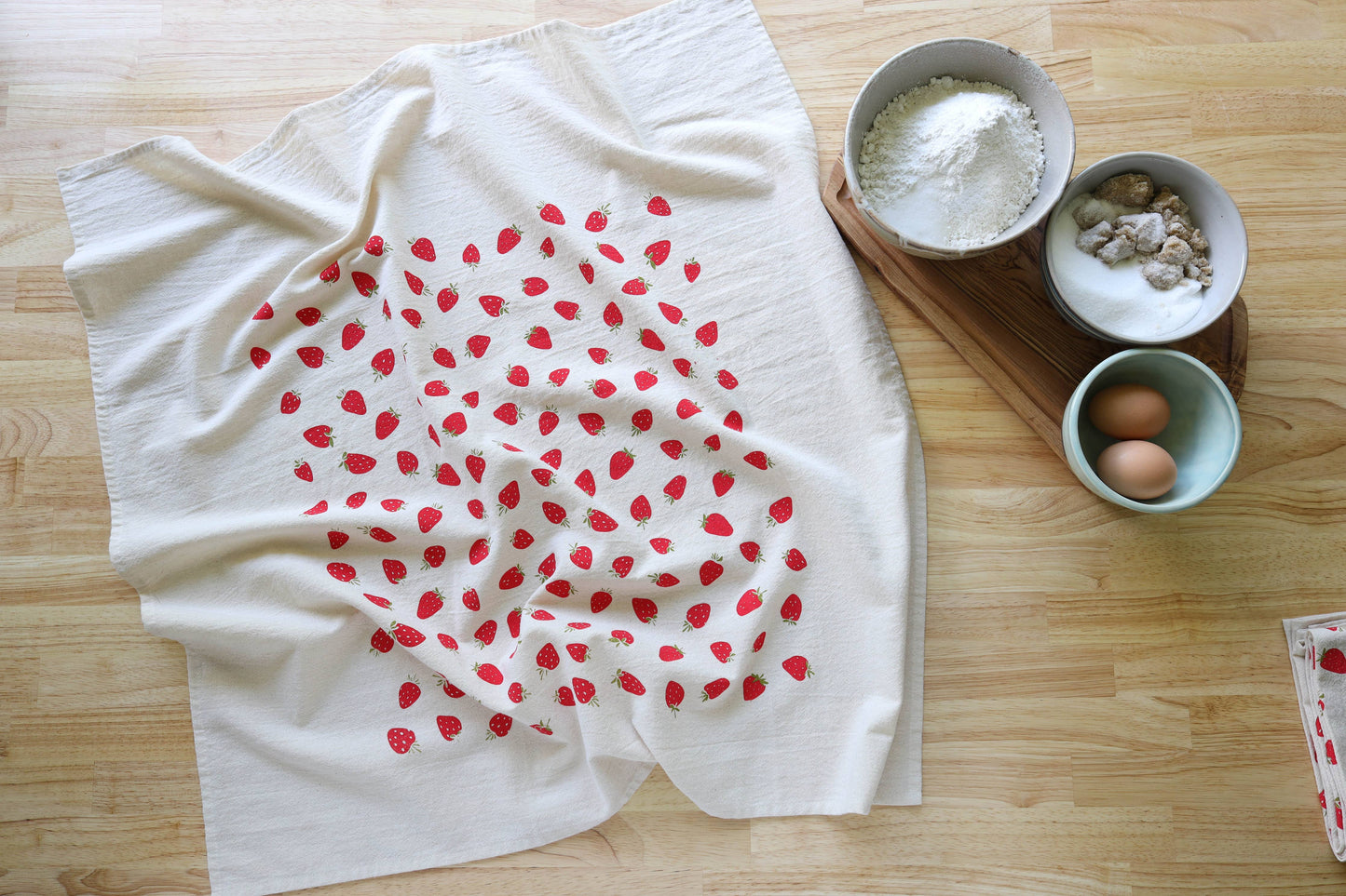 Strawberry Kitchen Towel, Hand Printed Fruit Tea Towel