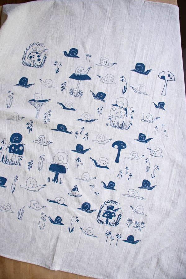 Snail Tea Towel, Handprinted Nature Inspired Kitchen Towel