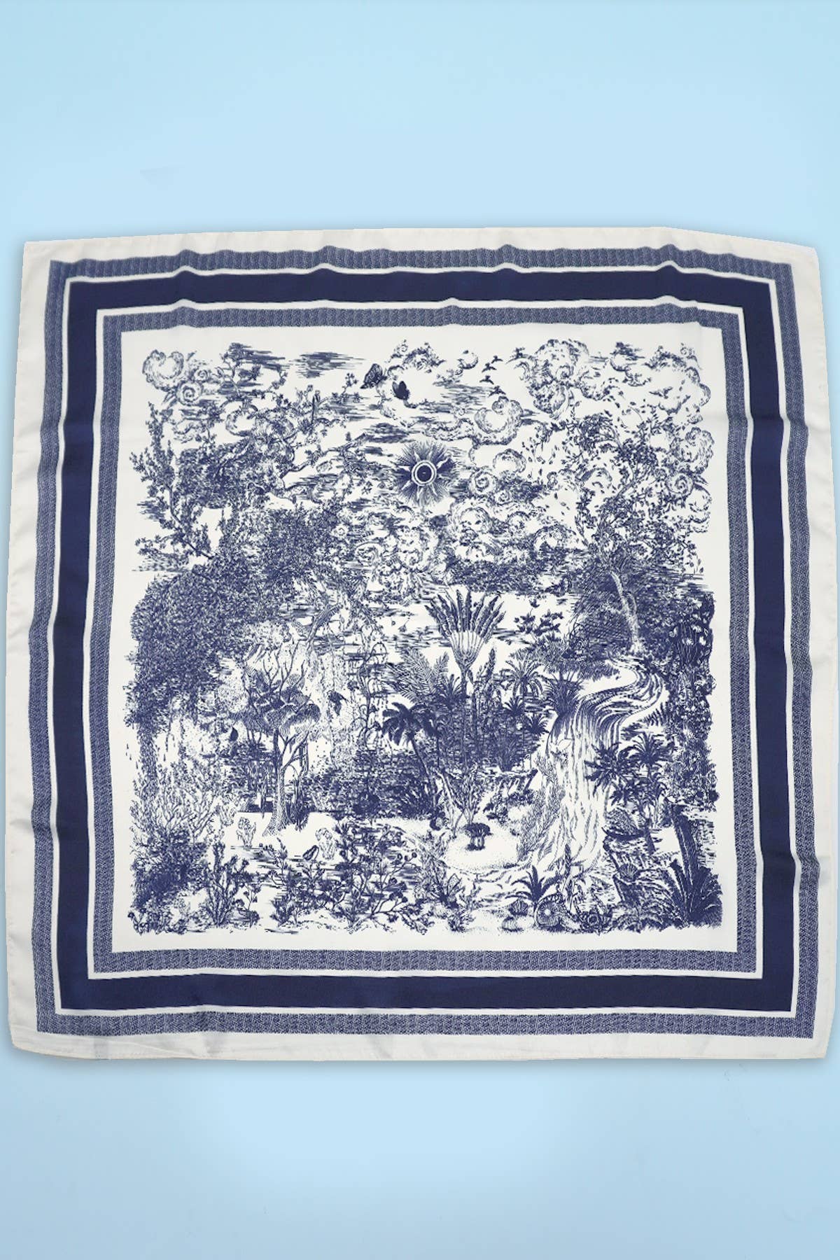 Navy Toile Silk Finish Scarf