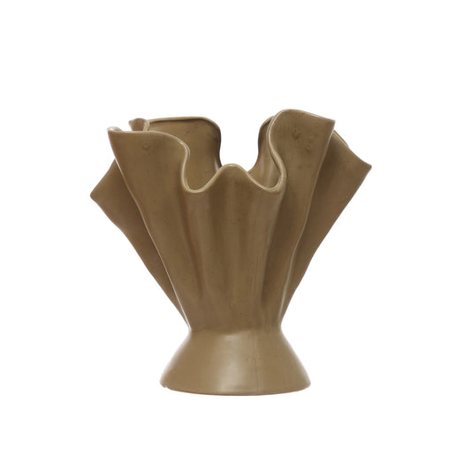 Stoneware Ruffled Vase, Reactive Glaze, Sage Color (Each One Will Vary)