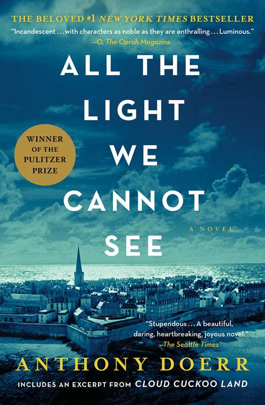 Book cover of 'All the Light We Cannot See' by Anthony Doerr with a cityscape and cloud background.