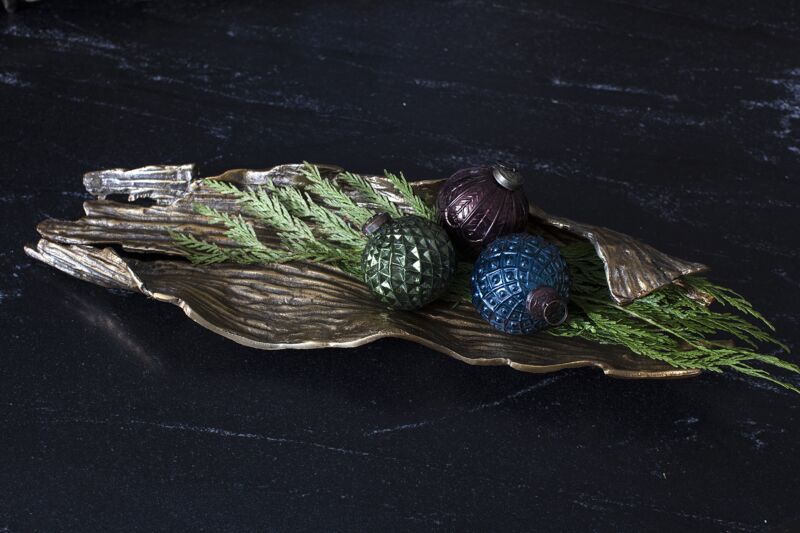 Assorted Angelica glass ornaments in blue, green, gold and bronze textured finishes