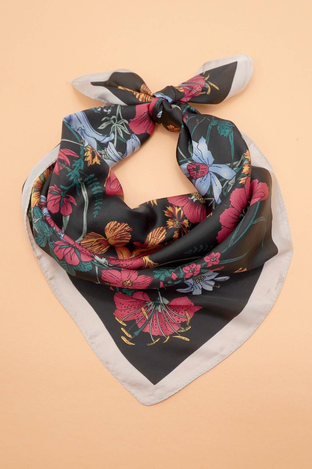 Blue and Red Floral Silk Finish Scarf