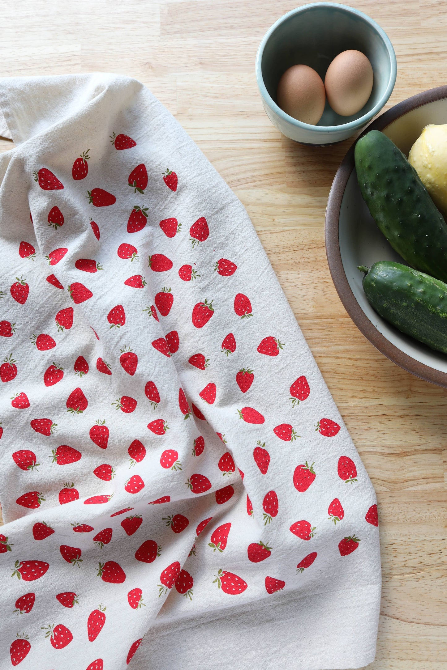 Strawberry Kitchen Towel, Hand Printed Fruit Tea Towel