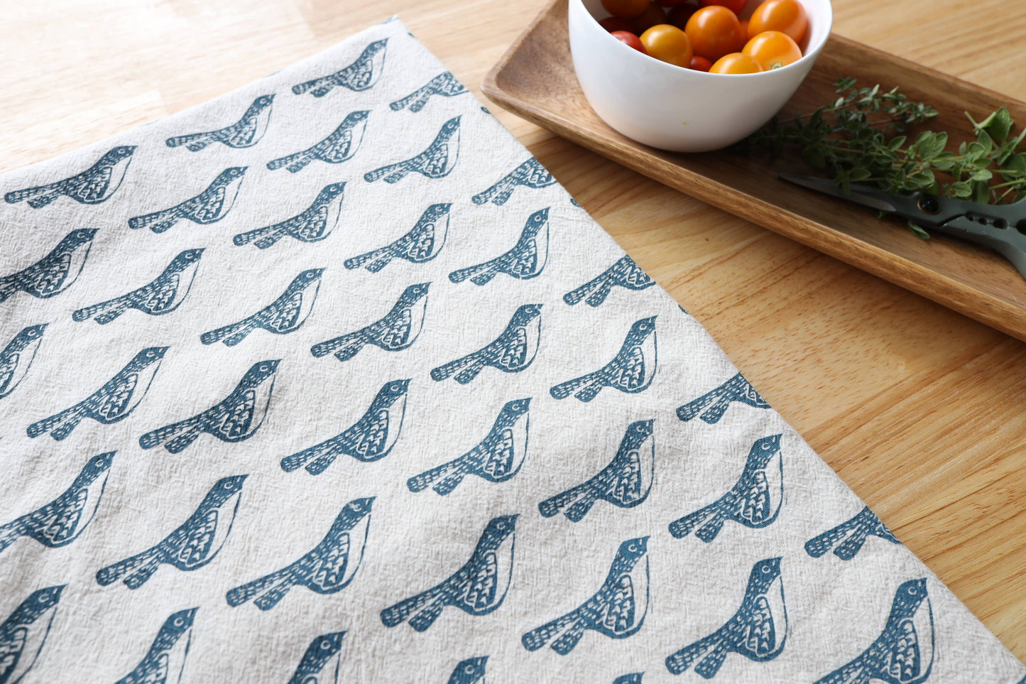 Bird Kitchen Towel, Handprinted Bird Tea Towel