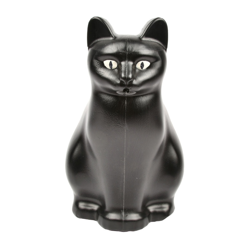 Black cat-shaped watering can on a white background
