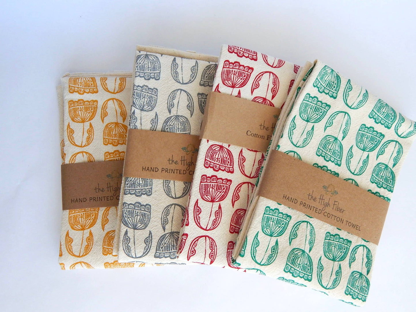 Floral Kitchen Towel, Handprinted Tea Towel, Modern Floral