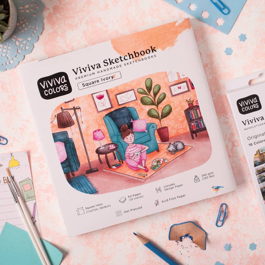Viviva Square Ivory Sketchbook | 240 GSM Paper | Watercolor Pad