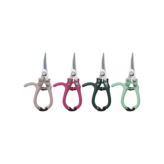 Carbon steel garden pruning shears with colorful enameled handles. Durable 6 ¾” design for precision trimming of flowers, herbs, and small branches.