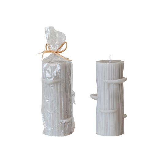 Unscented Log Shaped Candle w/ Mushrooms, Grey